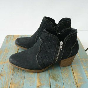 Earth Womens Marion Ankle Boots Black Perforated Leather Block Heel Zip Up 11B